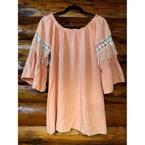 Umgee Peach Bell Sleeve Tunic‎ Blouse Size Large